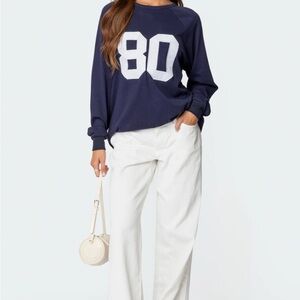 Edikted Blue and White Graphic Long Sleeve Jersey